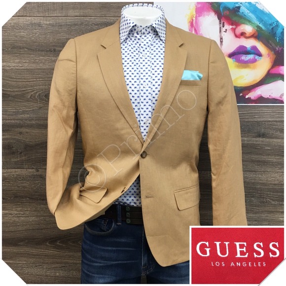 GUESS Mens Blazer Sport‎ Coat Casual Jacket Size L ( 44L ) Two Button Linen Suit - Picture 1 of 12